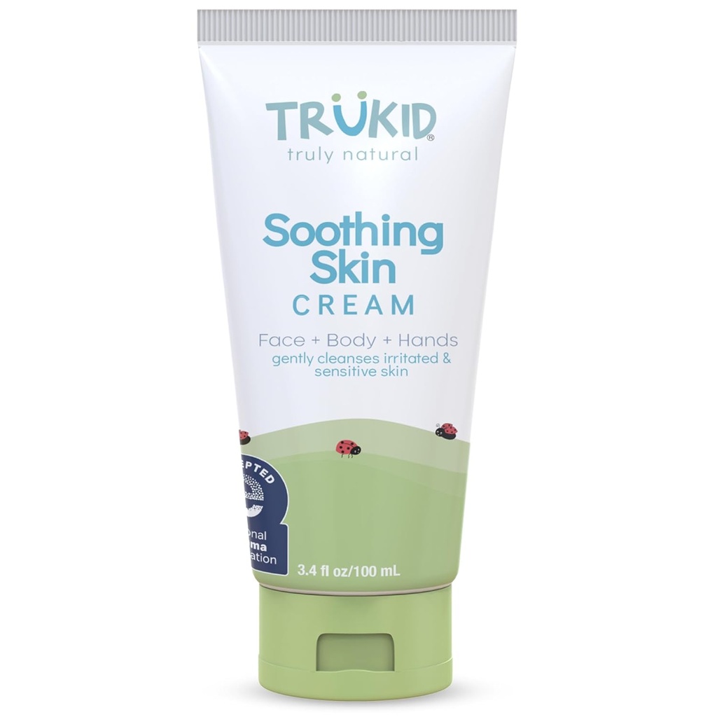 TruKid natuurlijke eczeem crème voor kinderen, peuters en baby's, NEA-geaccepteerd voor eczeem, veilig voor gevoelige huid op gezicht, lichaam, & handen, ongeparfumeerd, hydraten & vocht geïrriteerde en jeukende huid, 3.4oz