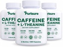 Purisure Cafeïne Theanine Capsules Pillen 100mg Cafeïne + 200mg L Theanine voor pre-workout energie, en helderheid energie pillen voor vermoeidheid, Nootrope supplement, 120 dagen levering, verpakking van 3