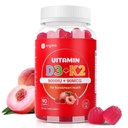 Vitamine D3 K2 Gummies - 90 Compte Vitamine sans sucre D3 9000 UI + K2(MK-7) 90 mcg pour la santé des os et des immunes, Végétalien Chewable K2 D3 Supplément Vitamine pour les femmes Hommes (Peach Flavor)