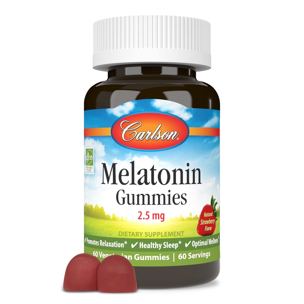 Carlson - Melatonine Gummies, 2,5 mg, gezonde slaap, bevordert ontspanning, natuurlijke aardbeien smaak, 60 Gummies