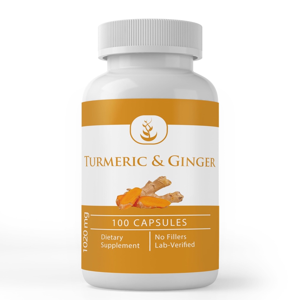 Pure Original Ingrediënten Kurkuma Curcumine & Gember, (100 capsules) Altijd zuiver, Geen additieven of fillers, Lab geverifieerd (100 capsules)