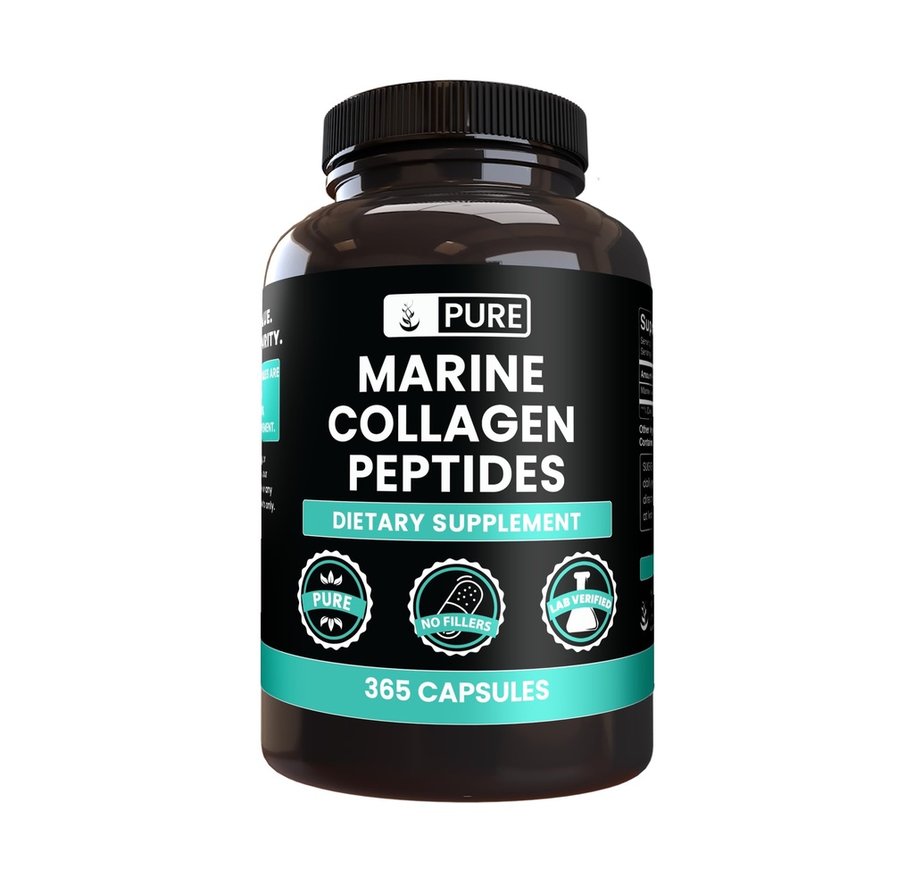PURE ORIGINEEL INGREDIËNTEN Marine Collagen (365 capsules) Geen Magnesium of rijstvullers, altijd zuiver, Lab geverifieerd