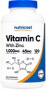 Nutricost vitamine C met zinkcapsules, 120 porties - 1000mg, 45mg zink, non-GMO, glutenvrij vitamine C supplement