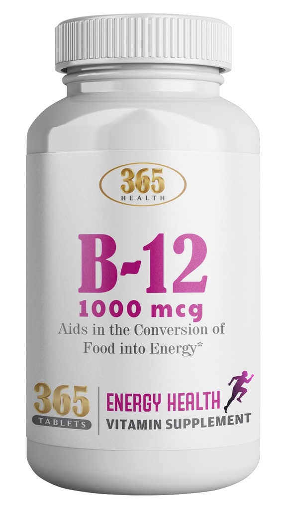 365 Gezondheid door HealthLIFE Vitamine B12 1000mcg Tablets, Ondersteuning Energieconversie, Dieetsupplement voor Energie Metabolisme Ondersteuning, 365 dagen Levering