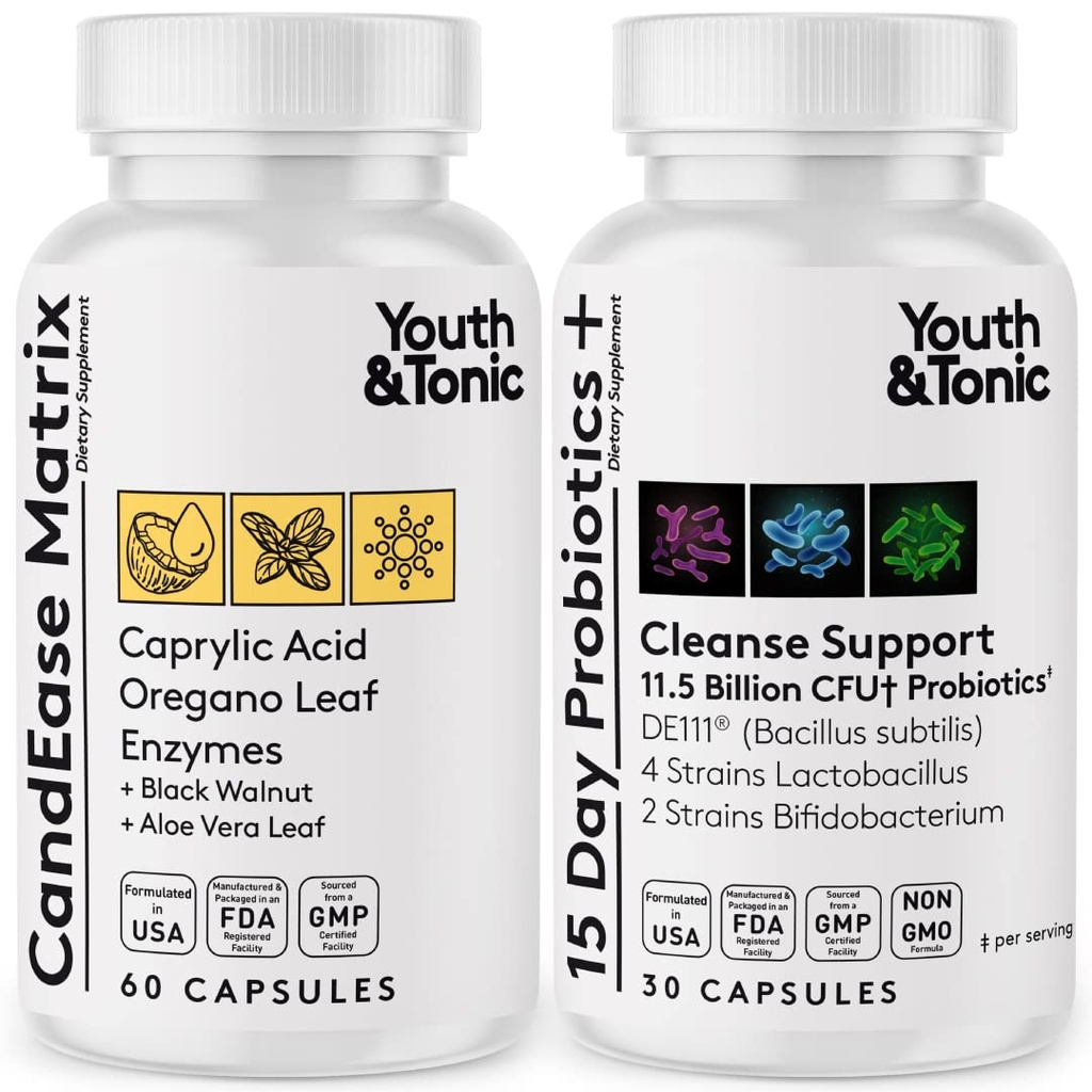 Supplément Santé de Gut d'Origan et d'Acide Caprylique avec Probiotiques et Herbes pour Gut Flora Balance, Santé Digestive et intestinale et Soutien immunitaire – 90 Capsules