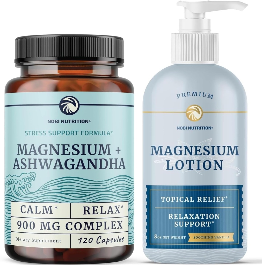 Nobi Voeding Magnesium Lotion en Magnesium Ashwagandha Supplement 
