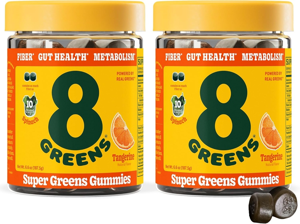 8Greens Daily Fiber Super Greens Gummies - Tangerine smaak: Boost Immune System & Digestive Health met 8 Real Greens - niet-GMO Formule, kauwtabletten, 50 Vegan Gummies, Pack van 2