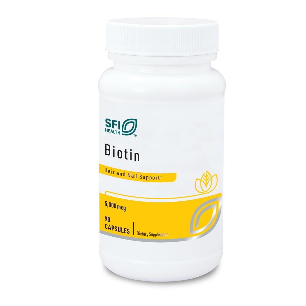 Klaire Labs SFI Health 5000mcg Biotin Pillen - High Potency Biotin Supplement - Vitamine betrokken bij huid en haar voeding - Corn-Free, kleine, gemakkelijk te slikken hypoallergeen pillen (90 Caps)