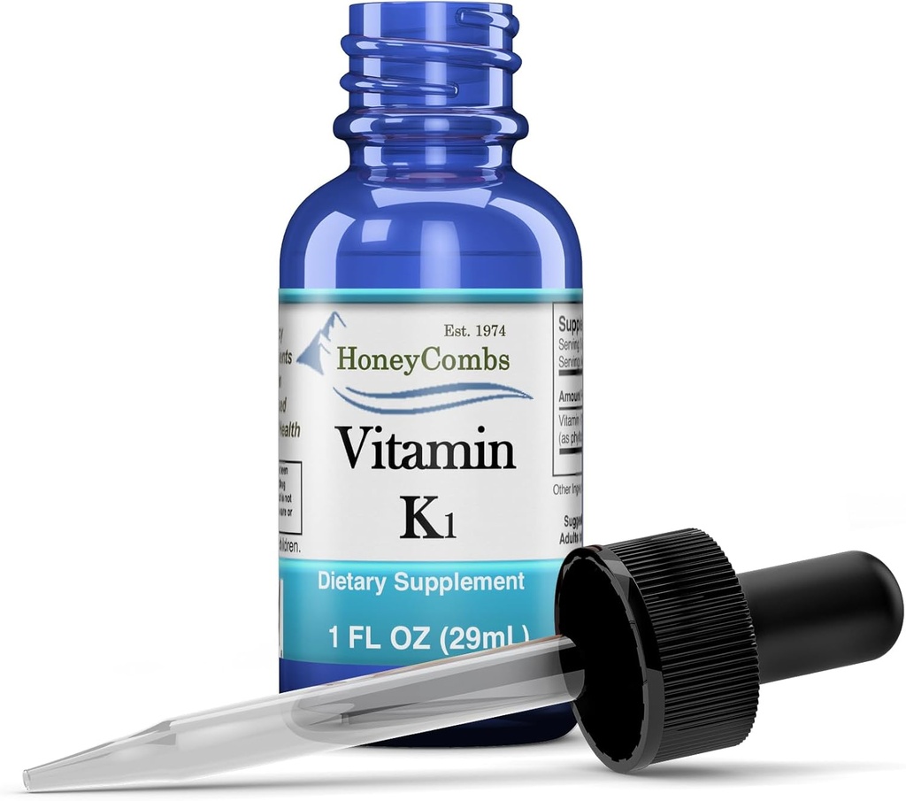 Vitamine K1 Liquid Drops - Made in USA - Natural High Potency Phyllochinon for Men, Women, Children, & Newborns Great for Dark Undereye Circles - Bulk sizes Ook beschikbaar