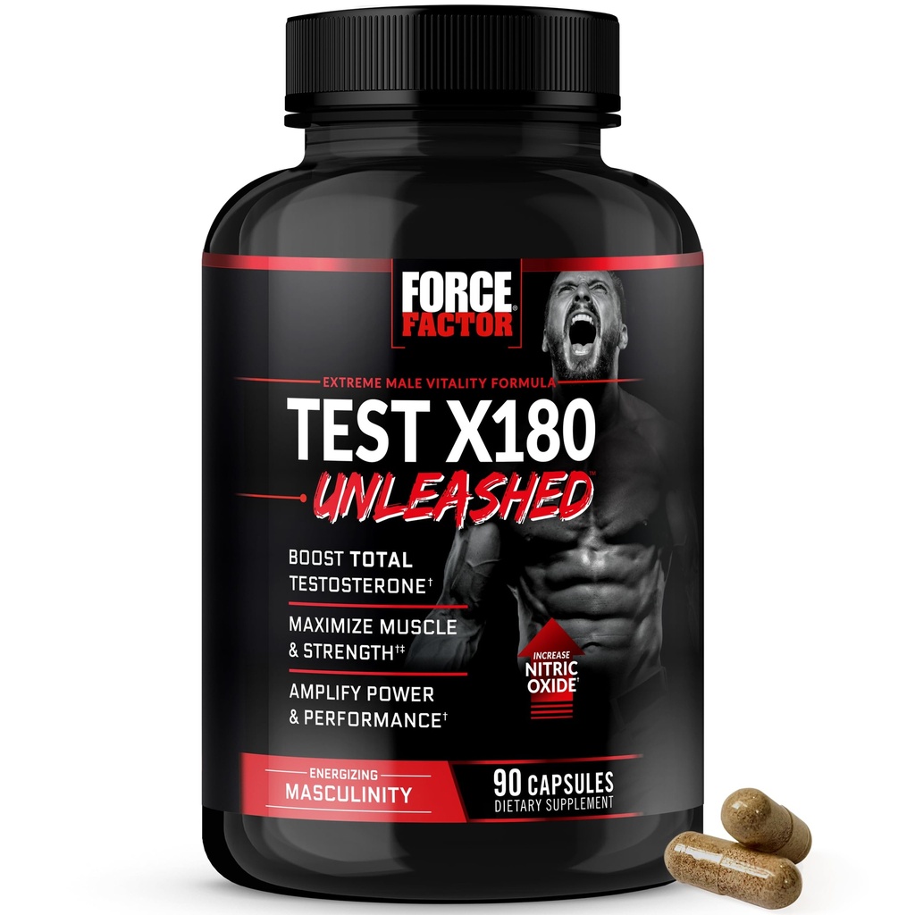 Force Factor Test X180 Unleashed Testosterone Support Supplement for Men with Advanced Male Vitality Ingredients to Help Support Muscle Strength, Energy, Performance & Men’s Health, 90 Capsules