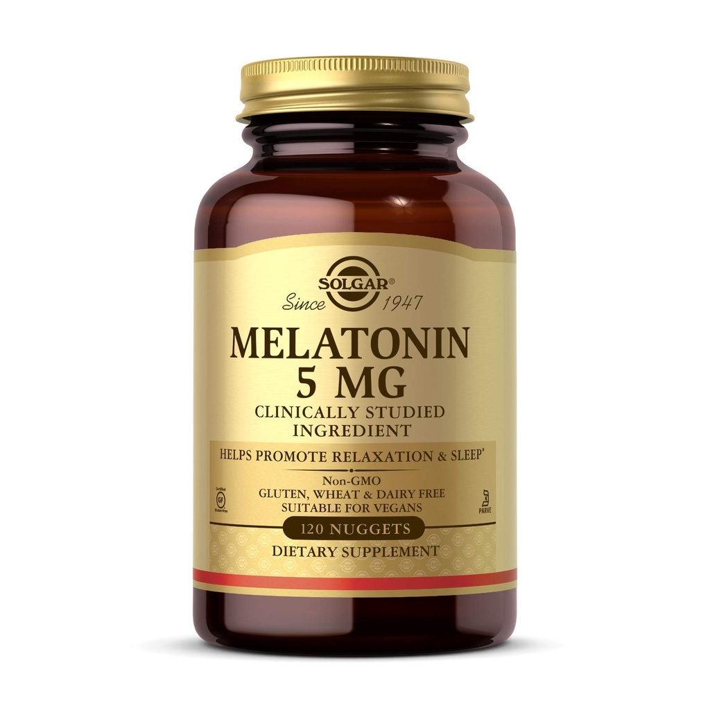 Solgar Melatonine 5 mg, 120 Nuggets - Helpt om ontspannen en rusten te bevorderen - Klinisch bestudeerd Melatonine - Veganistisch, Glutenvrij, Dairy Free, Kosher - 120 porties