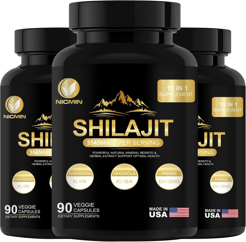 35450MG Pure Shilajit Supplement - Himalaya Biologische Shilajit voor mannen en vrouwen Maximale Potentie Shilajit voor verbeterde energie en Immuun Ondersteuning 270 Veggie Capsules