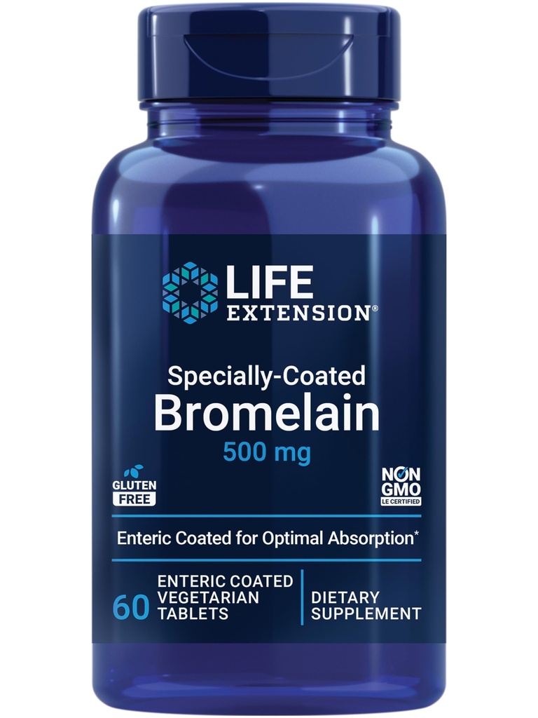 Prolongation de la durée de vie Bromélaine, Extrait d'ananas, Hygiène articulaire, Confort articulaire, Végétarien, Sans gluten, Non-OGM, 500 mg, 60 comprimés entériques