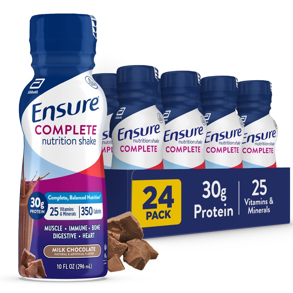 S'assurer que le chocolat au lait est complet Nutrition Shake, complet, repas équilibré, prêt à boire, 30g de protéines, 25 vitamines et minéraux, 10 fl oz—24 Pack