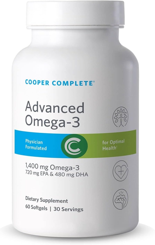 Cooper Complete - Advanced Omega 3 - Fish Oil Supplement, Concentrated EPA + DHA Omega-3 Vetzuren 1400 mg - 60 Softgels per fles. Verpakking van 2