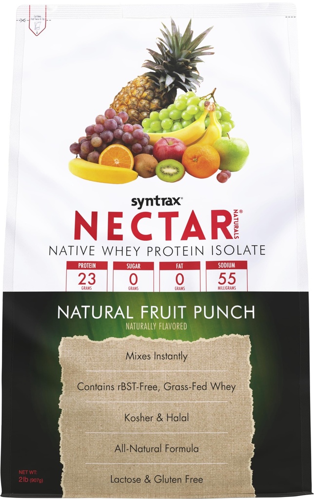 Syntrax Nectar Naturals, All Natural Whey Protein Isolate, Smooth & Juicy, Natural Fruit Punch, 2 lbs.