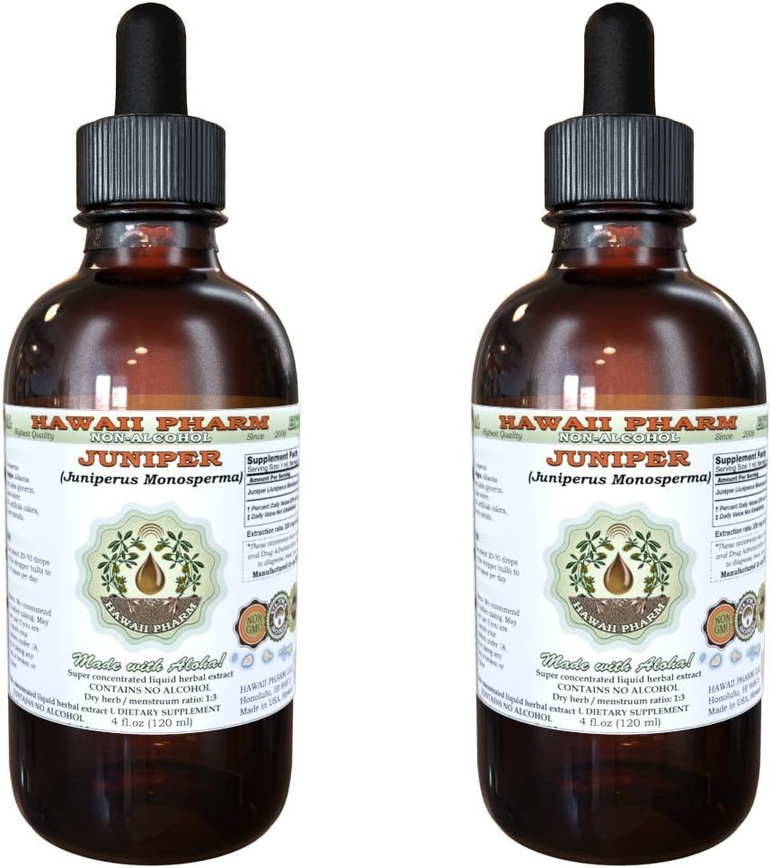 Juniper Extrait liquide sans alcool, Juniper biologique (Juniperus Monosperma) Berry séché Glycérite Hawaii Pharm supplément naturel à base de plantes 2x2 oz