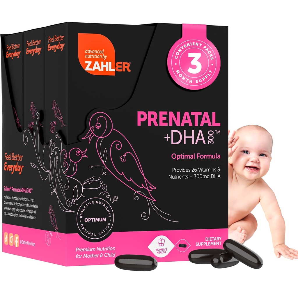 Zahler Prenatale Vitamine met DHA & Folaat - DHA Supplementen & Prenatale Multivitamine voor moeder en kind - Kosher Prenatale DHA Prenatale Vitaminen met ijzer, Prenatal Softgels (180 Tellen (pakket 1))