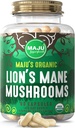 Maju Superfoods Biologische Leeuwen Mane Paddestoel Capsules 90ct, Vruchtlichamen Stoomextract, Biologische Paddenstoelen met zwarte peper Extract, Hericium Erinaceus