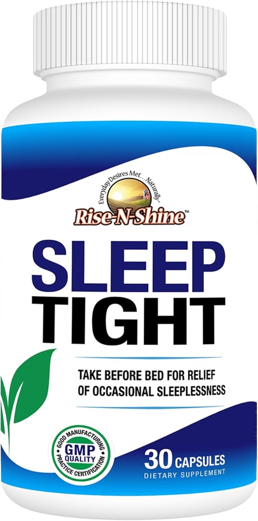 Rise-N-Shine Sleep Tight Supplement met 5 HTP, Magnesium, GABA en L-Theanine - voor vrouwen en mannen - 30 dagen levering (30 capsules)