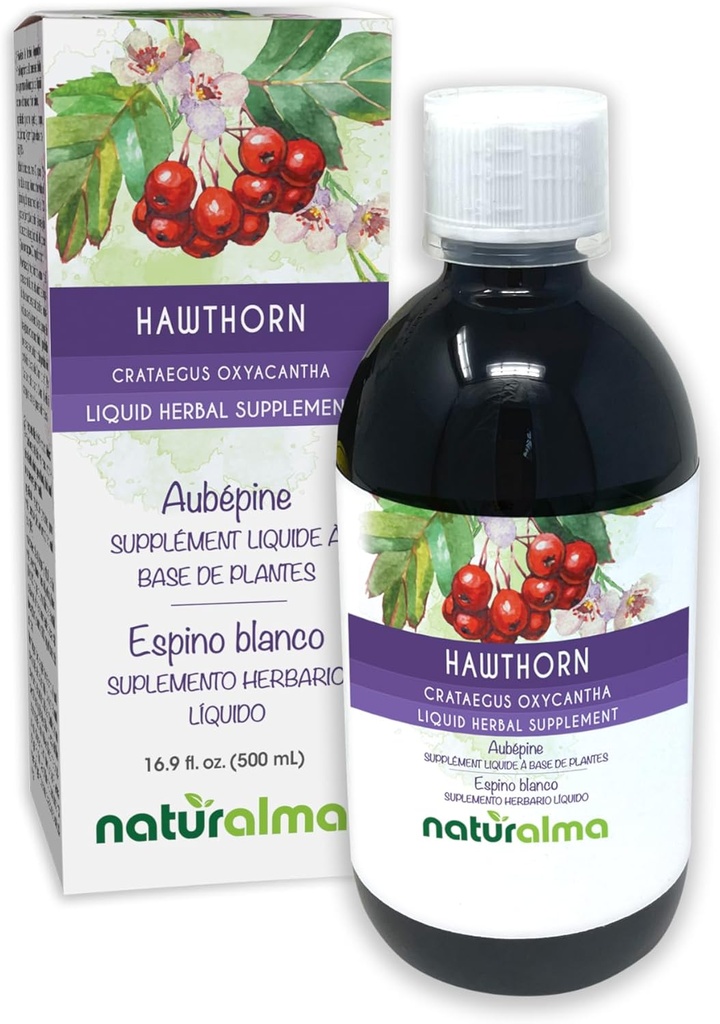 Naturalma Hawthorn (Crataegus oxyacantha) Leaf and Flower Alcoholvrije tinctuur - 16,9 fl oz Liquid Extract in druppels - Kruidensupplement - Veganistisch