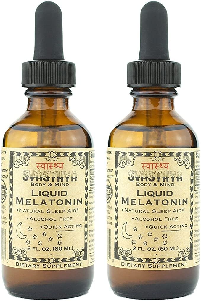 SVASTHYA BODY & MIND Liquid Melatonine - Promoot natuurlijke slaap - Alcoholvrij voor volwassenen en kinderen, Made in The USA, 2 oz, Pack of 2