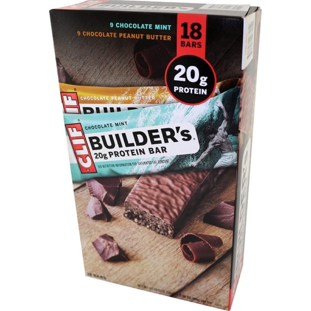 Barre de protéines de chocolat Clif Builder, 2,4 oz, 18 bars/boîte (220-00543)