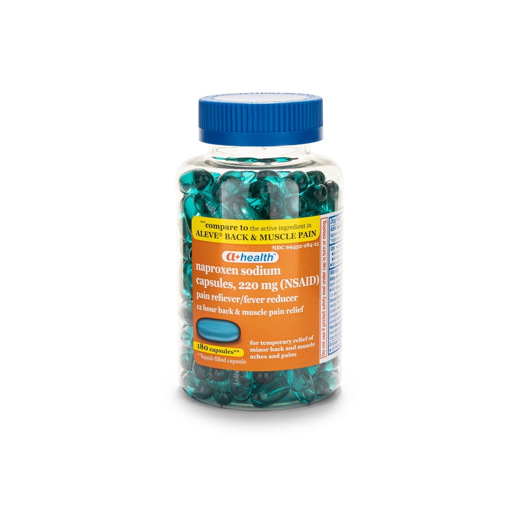 A+Health Naproxen Natrium 220 Mg Liquid Gels Rug- en spierpijn, pijnstiller/koortsreducer (NSAID), 180 Tel.