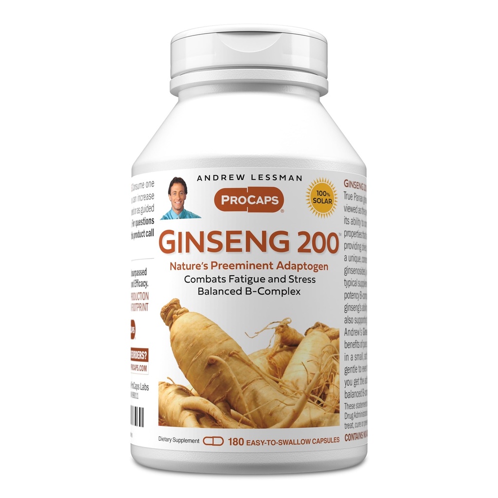 ANDREW LESSMAN Ginseng 200mg - 180 Capsules - Standaard Extract om Welzijn te ondersteunen. Adaptogeen, bestrijding van vermoeidheid en stress. Voorzichtig, klein, makkelijk te slikken capsules. Geen additieven