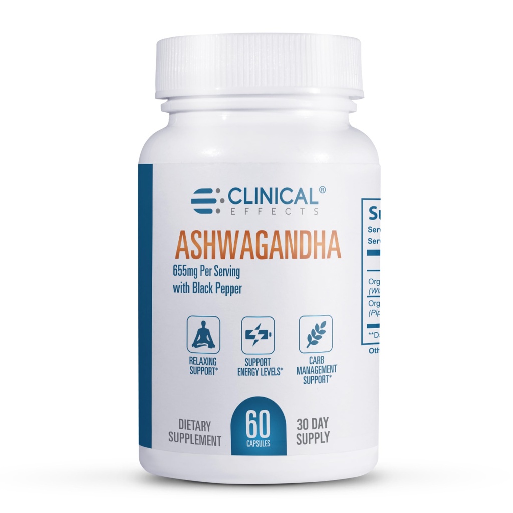 Klinische effecten Ashwagandha met Black Pepper voor uithoudingsvermogen en Calm - 60 Ashwagandha Capsules - Made in The USA