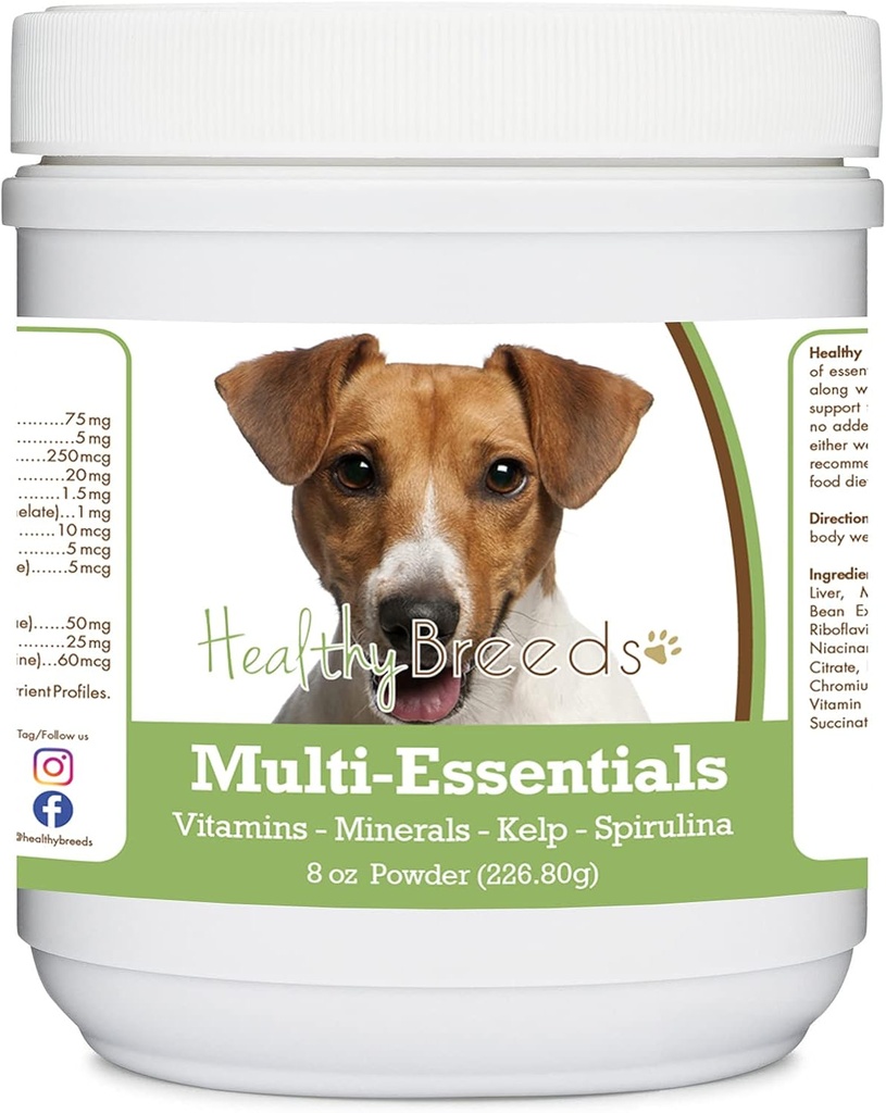 Gezond Ras Jack Russell Terrier Multi-Essentials Poeder voor Honden - een ideaal supplement van vitamines, mineralen en antioxidanten voor uw hond - 8 oz