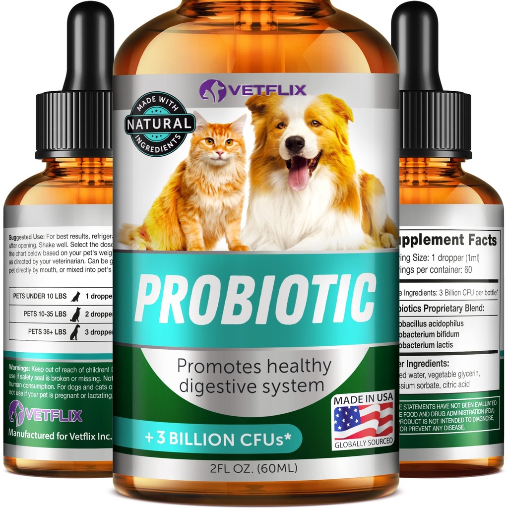 Premium Probiotica voor honden, katten - Digestieve enzymen en prebiotica supplement - Helpt om diarree, braken, opgefokte maag, gas, constipatie en slechte adem - ondersteunt spijsverteringssysteem - 2 Fl Oz