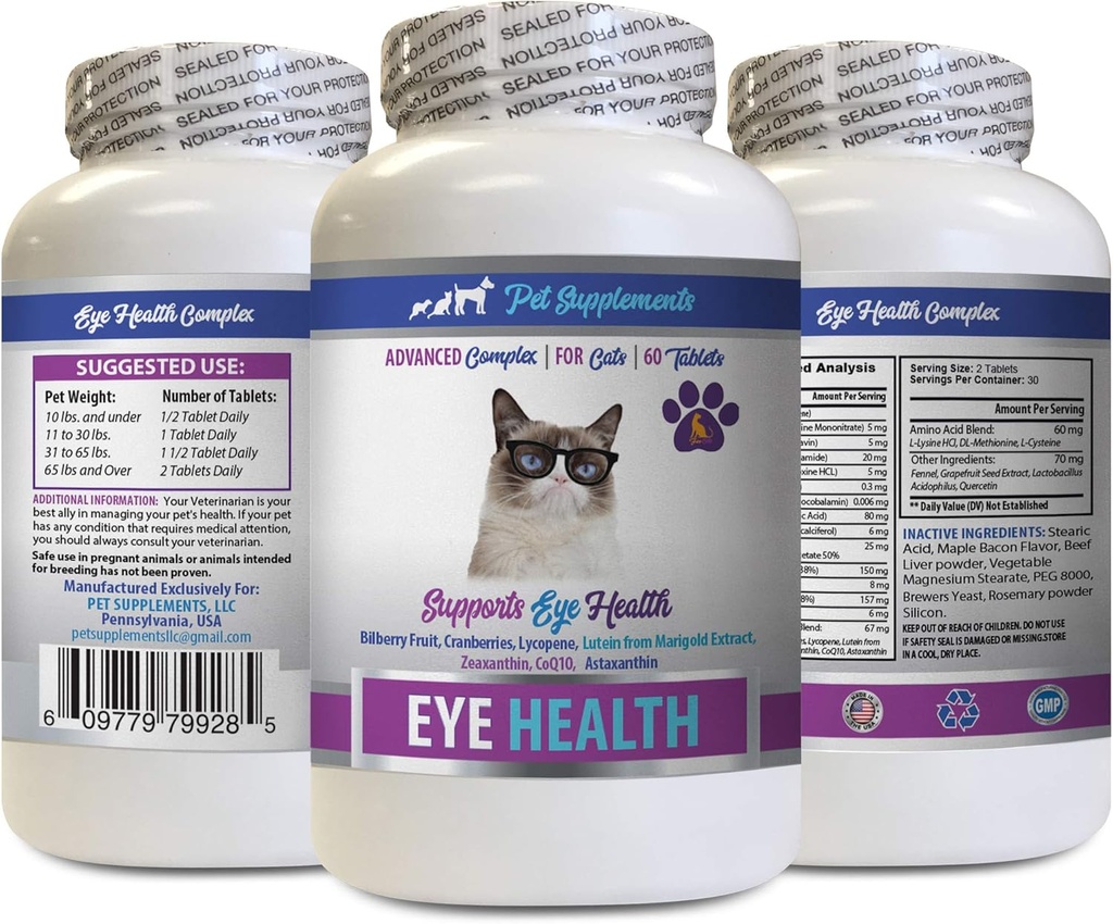 cat Oogvitaminen - Cats Eye Health Complex - Advanced Formula for Eye Sight - Immune Boost - cat astaxanthine - 1 Fles (60 tabletten)