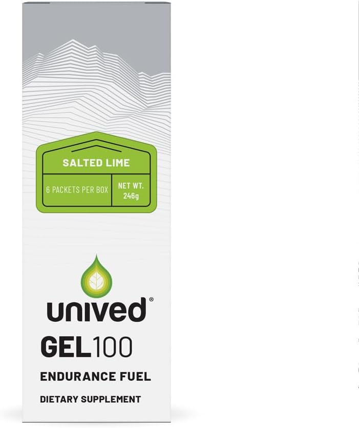 Unived Gel 100 - Vegan Energy Gel for Endurance Atletes Runners & Cyclists - 100kcal - Salted Lime - Pack of 6