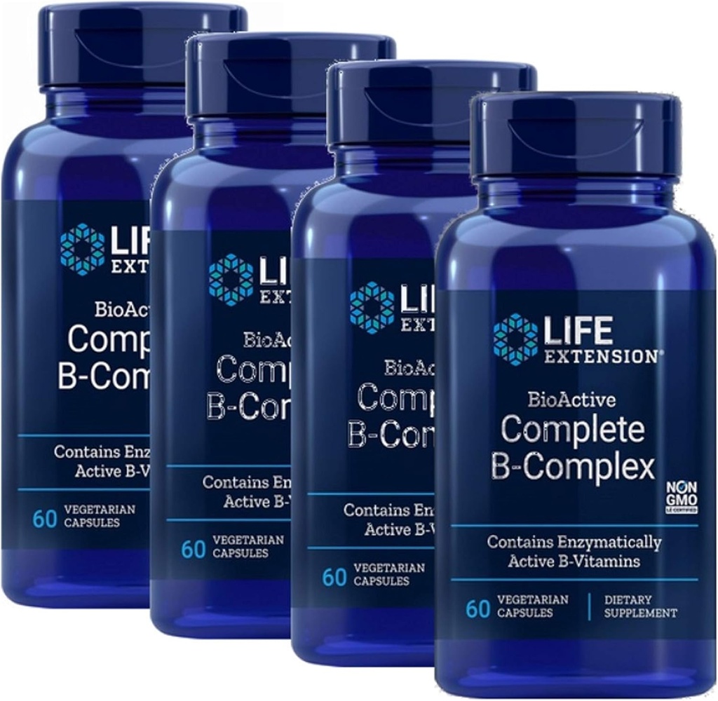 Life Extension BioActive Complete B Complex De meest complete B Complex Formula 60 Vegetarische Capsules 4-Pak