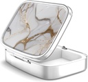 Pill Box 2 Compartiment kleine pil Case,Portable voor Pocket of Purse pil Organizer Pillencontainer houder om vitamines te houden, medicijnen, visolie en supplementen(Gray Marbling Gold)