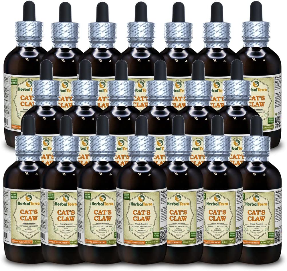 Cat's Claw (Uncaria Tomentosa) Tinctuur, gedroogd Binnen-Bark Liquid Extract (Grote Naam: HerbalTerra, Trots Made in USA) 20x4 fl.oz (20x120 ml)