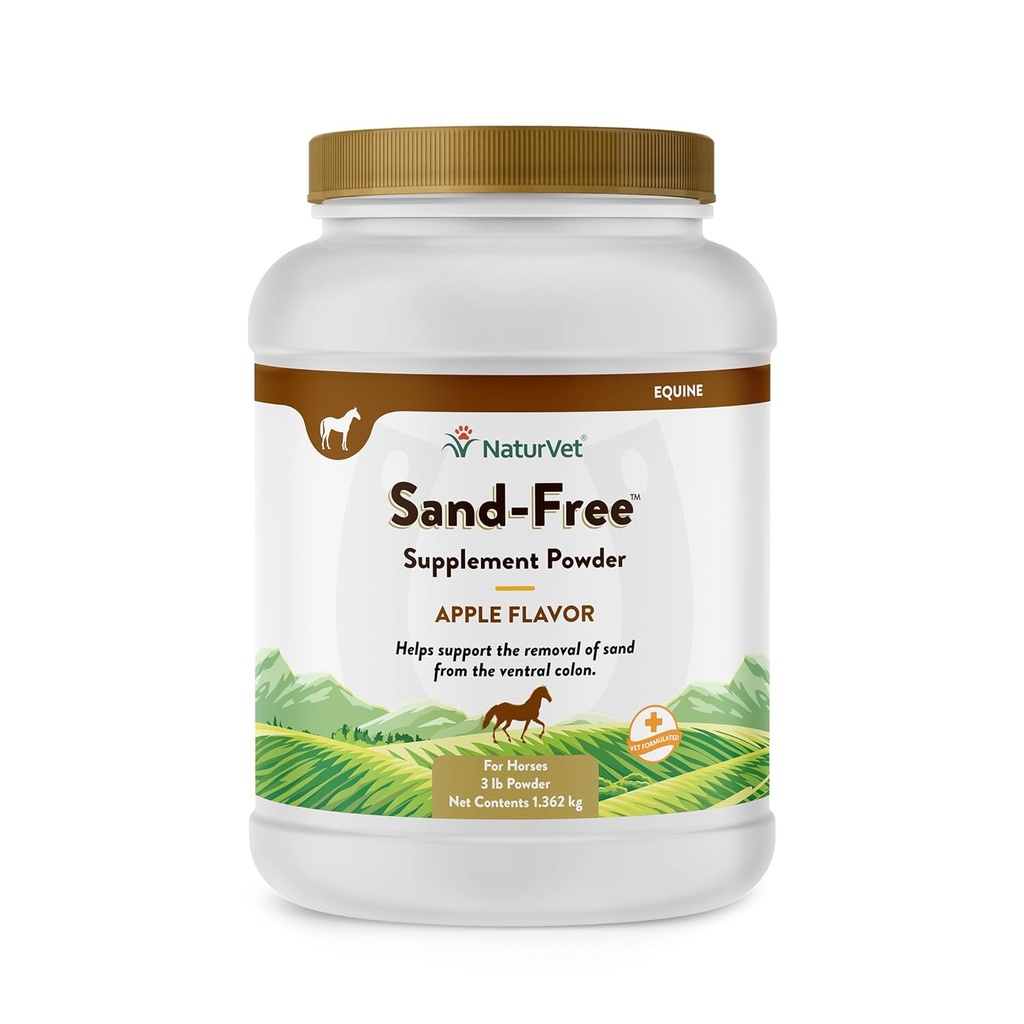 NaturVet – Poudre de cheval sans sable – 3 lbs – Maintient une fonction intestinale saine – Soutient l'enlèvement du sable du colon ventral – amélioré avec un goût savoureux de pomme