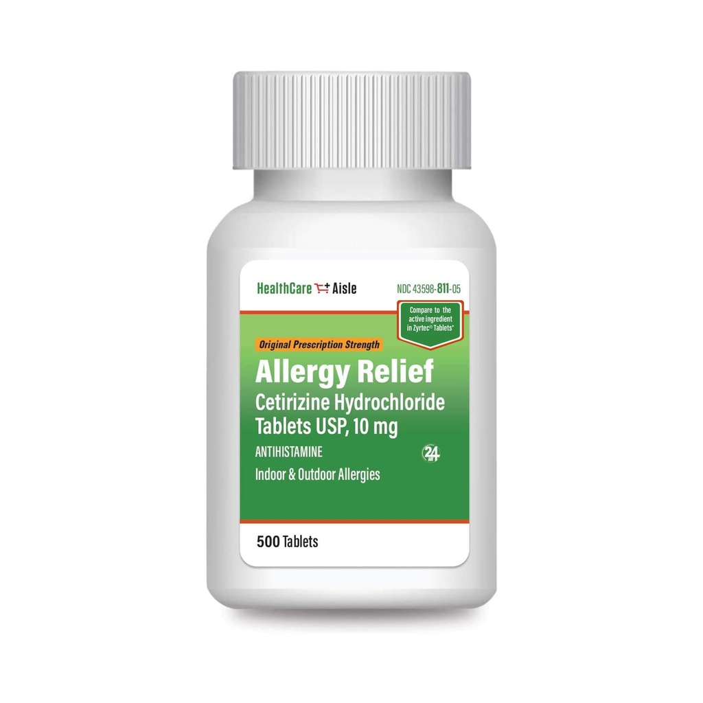 HealthCareAisle Allergie Relief - Cetirizine Hydrodide Tablets USP, 10 mg - 500 Tablets - Originele Sterkte Allergiemedicijn, 24-uursrelief