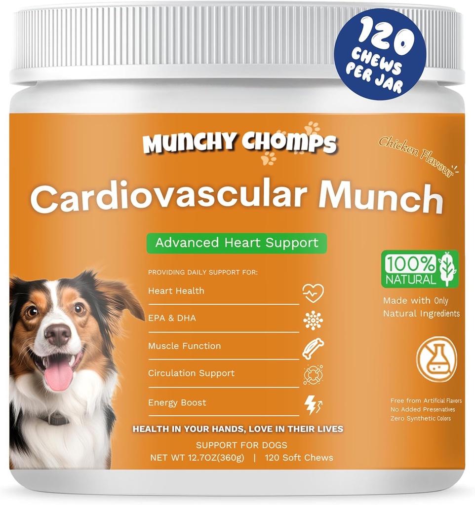 Cardiovasculair voor honden - Geavanceerde Hartondersteuning met AlaskOmega, CoQ10 & Taurine - bevordert gezonde Circulatie & Energy Boost (Kip)
