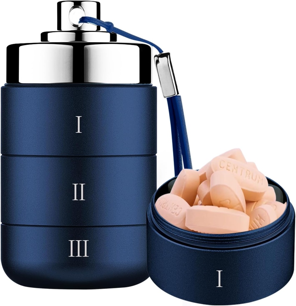 Metal Travel pil Organizer, Portable Waterproof Daily Pill Box, Large Aluminium Pill Case Container 3 keer een dag Vitamine Organisator, Dagelijkse Geneeskunde Organisator voor Vitamine, Visolie, Supplement