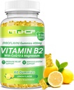 Vitamine B2 Gummies for Adults & Kids - Riboflavine 400mg Supplement with Magnesium Glycinate & CoQ10, Support Migraine Relief & Nervous System, Boost Energy, Sugar Free Vegan B2 Gummies Lemon Flavor