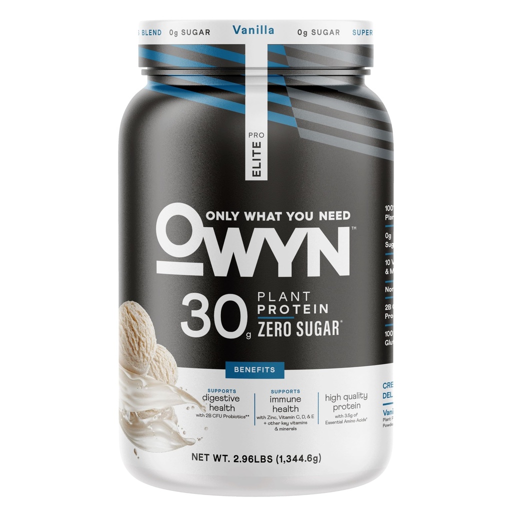 OWYN Only What You Need Pro Elite Vegan 30g Plant Based High Protein Powder, Zero Sugar (Vanilla, 2,9 lbs)