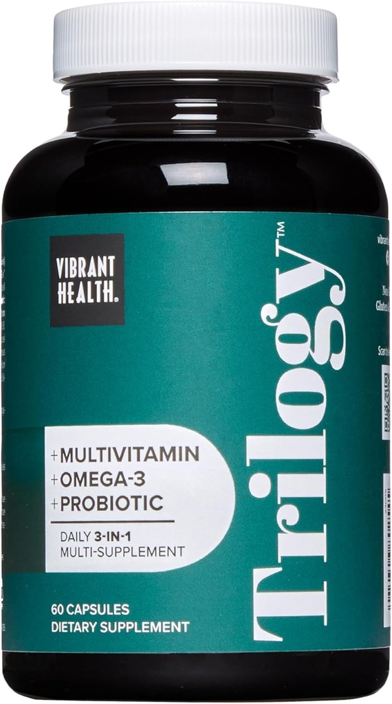Vibrant Health, Trilogy, Probiotic Multivitamine met een essentiële Blend van Omega-3, Vitamine A, B12, C, D3, E, Selenium, Magnesium & Zink, 30 porties