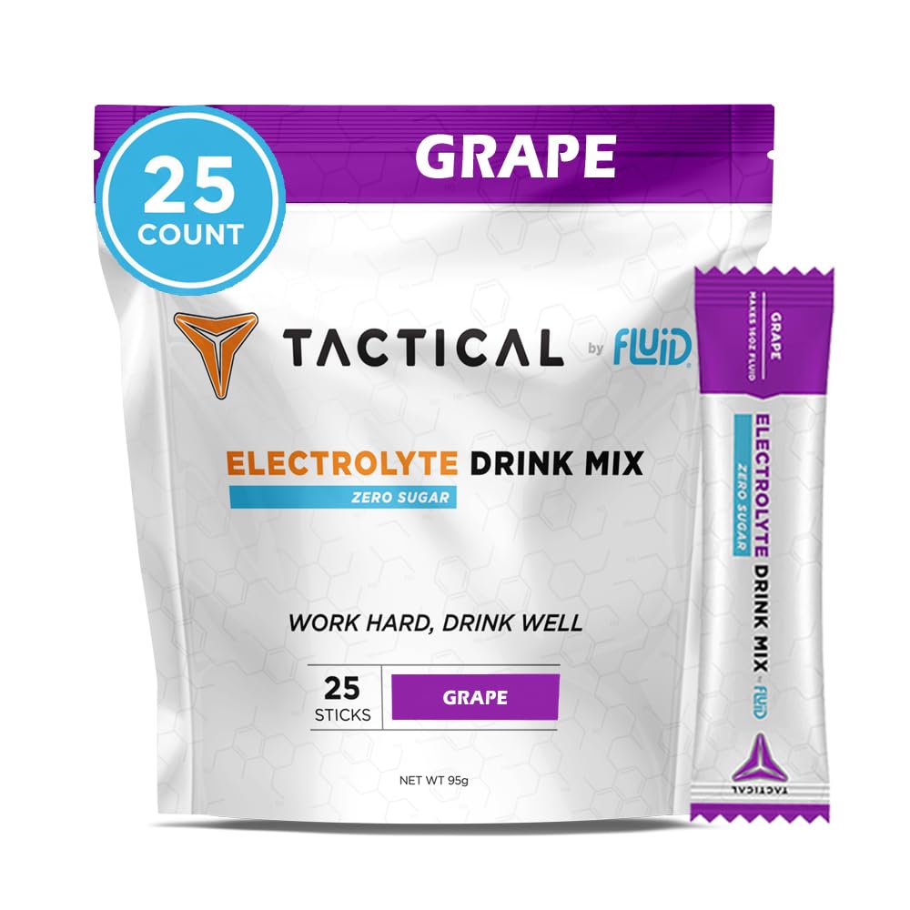 Fluid Tactical - Zero Sugar, Keto Electrolyte Powder, Hydration Packets, Made in USA (Grape, 25 Tel.)