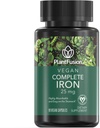 PlantFusion suppléments de fer végétalien de, suppléments de fer à base de plantes Premium pour les femmes et les hommes (25mg), Plus Folate & B12, 90 capsules de légumes