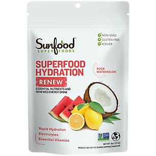 Sunfood Superfood Hydration Renew- Kokoswaterpoeder, Elektrolyten Poeder met Citroen, Zeezout en Mineralen, Clean Organic Electrolyte Drink Mix - 8 oz Bag