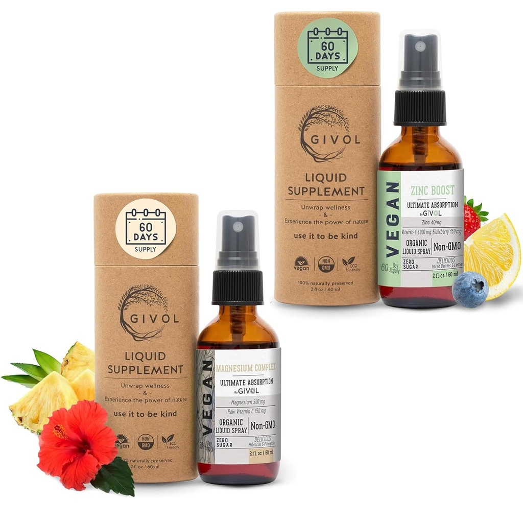 Tri Magnesium Complex - Magnesium Biglycinaat, Citrate & Taurate Liquid Spray 300mg w/raw Vitamine C en Biologische ZINC Boost Mist 40mg (Extra sterkte) - Suikervrij met VIT C en Vlierbessen Extract