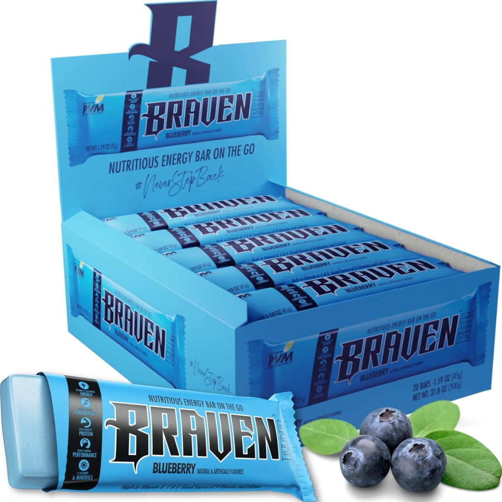 Braven Bar Blueberry Energy Bars (1.59 oz, Pack of 20) 