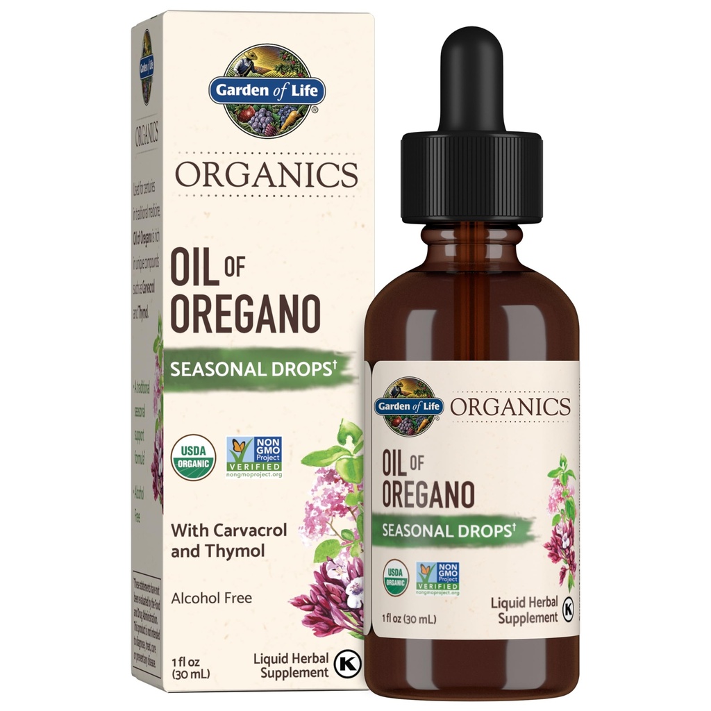 Garden of Life Organics Huile d'Origan Des gouttes saisonnières 1fl oz (30 ml) Liquid, concentré à base d'Immune Support - Sans alcool, biologique, non-OGM, végétalien et sans gluten suppléments à base de plantes